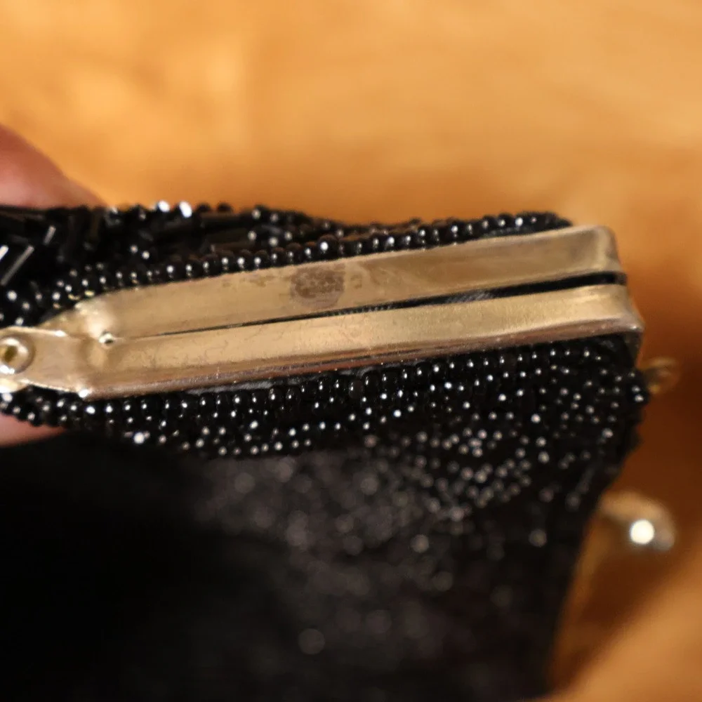 La Regale Vintage 80s Beaded Evening Bag Womens Black Formal Handmade